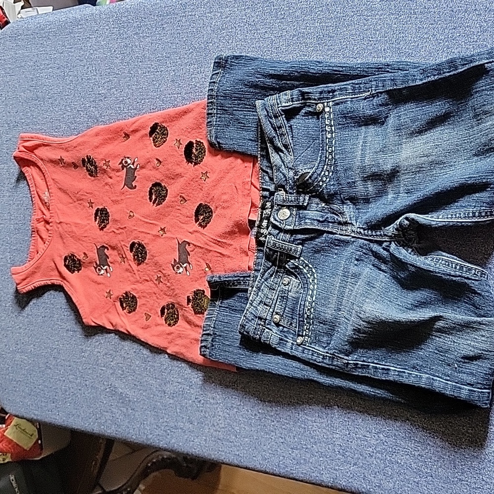Justice girls dog tank top 7, star ride girls jean pants 6